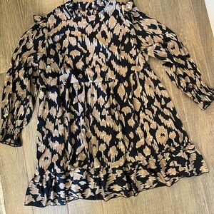 Plus size XL, mock neck animal print leopard ruffle dress